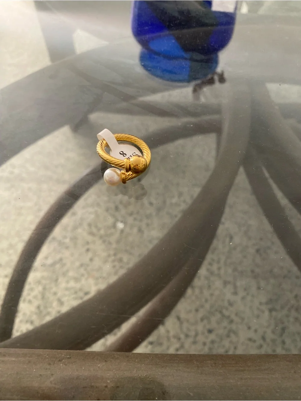 Gold-Tone Rope Band Ring with Pearl Accent - Women Jewelry